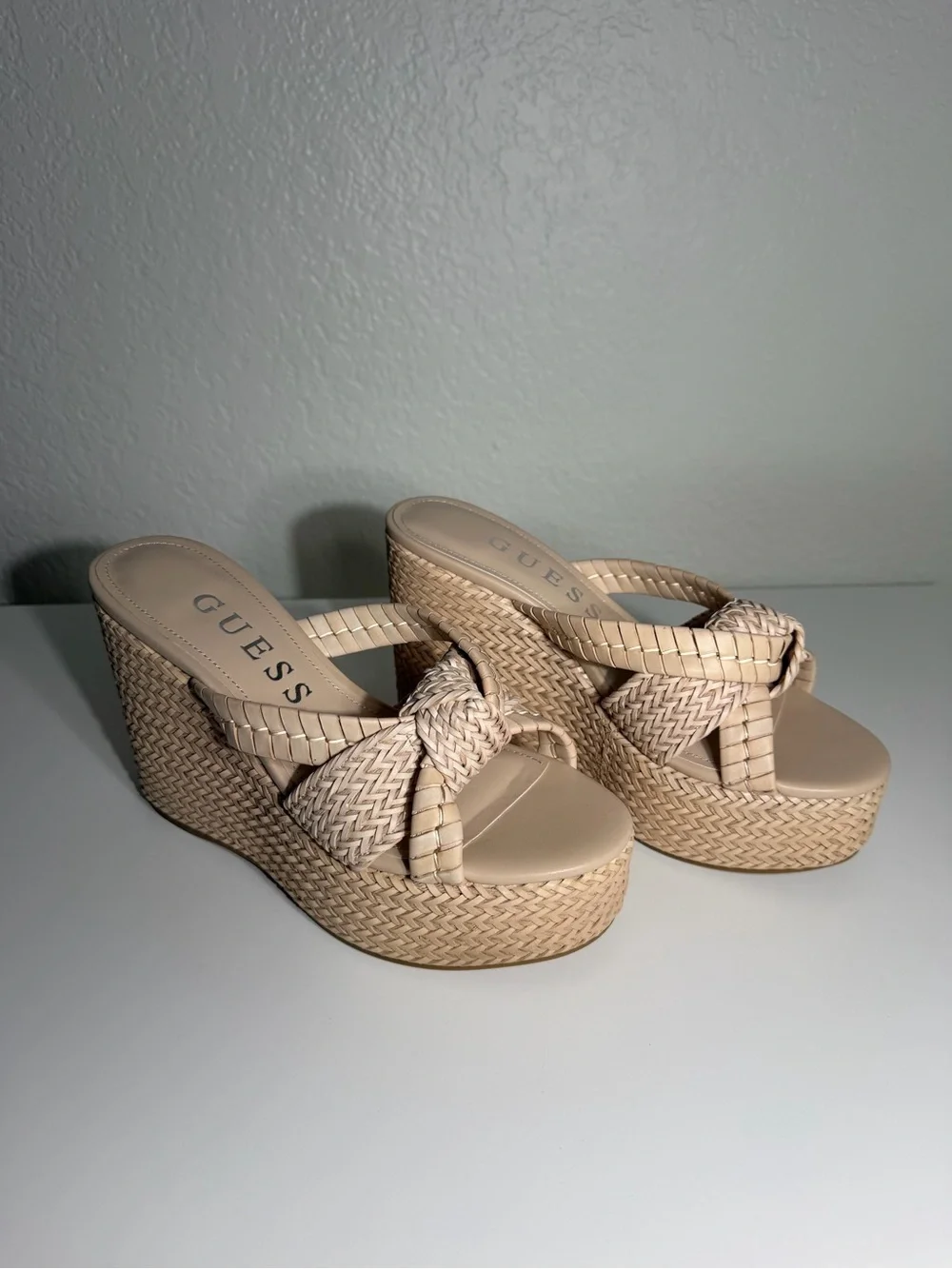 New Guess Eveh Knotted Jute Wrapped Platform Wedge Sandals